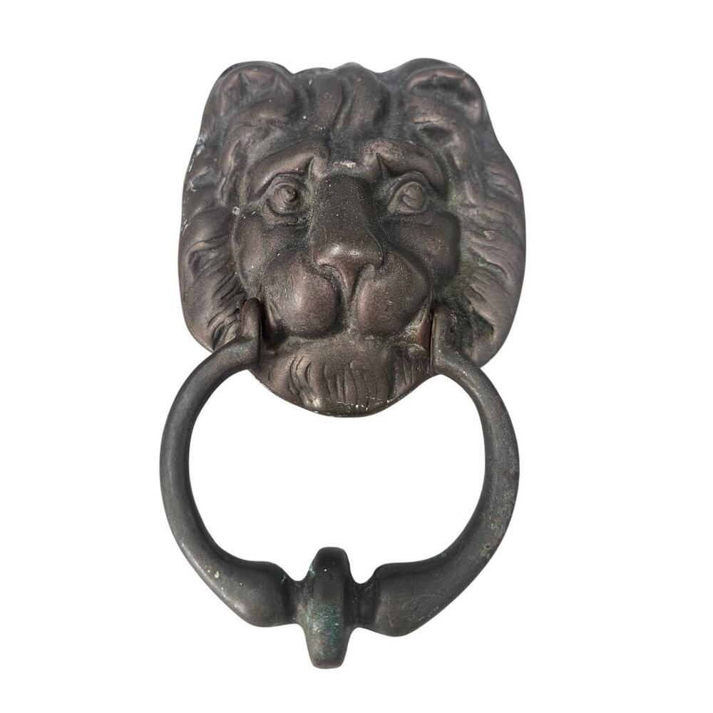 Vintage Brass Lions Head Leo Door Knocker Whimsical 7 in Mid Century Classic